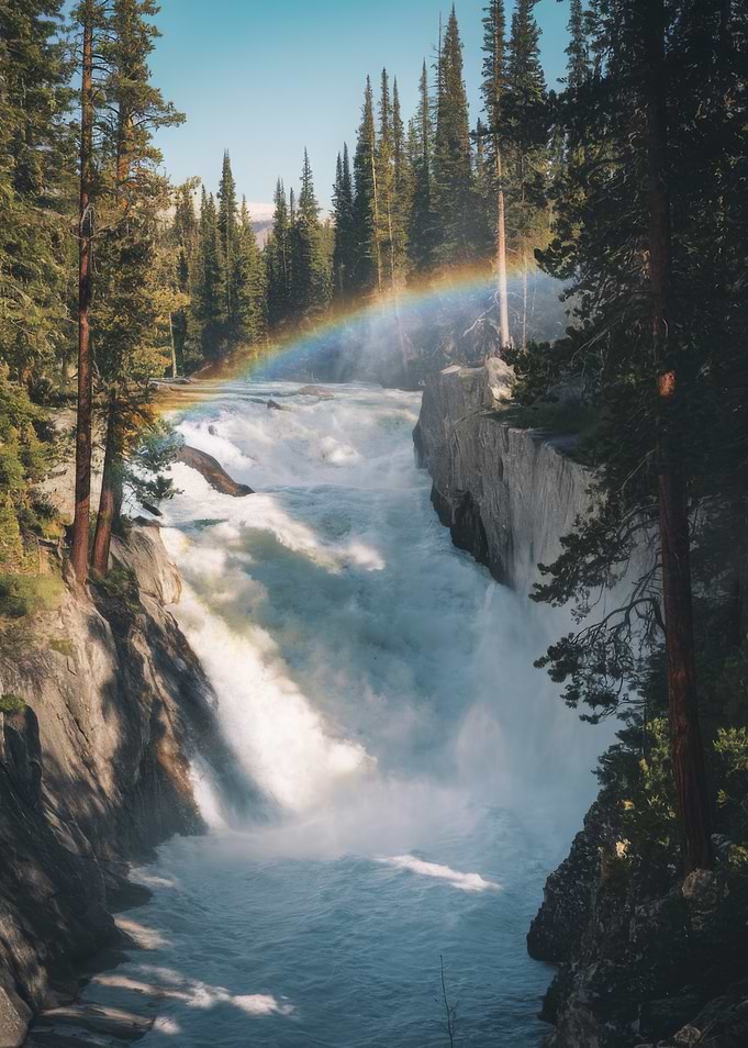 Waterfall with Rainbow in Forest Setting
