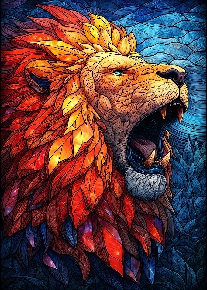 Roaring Lion Stained Glass Art