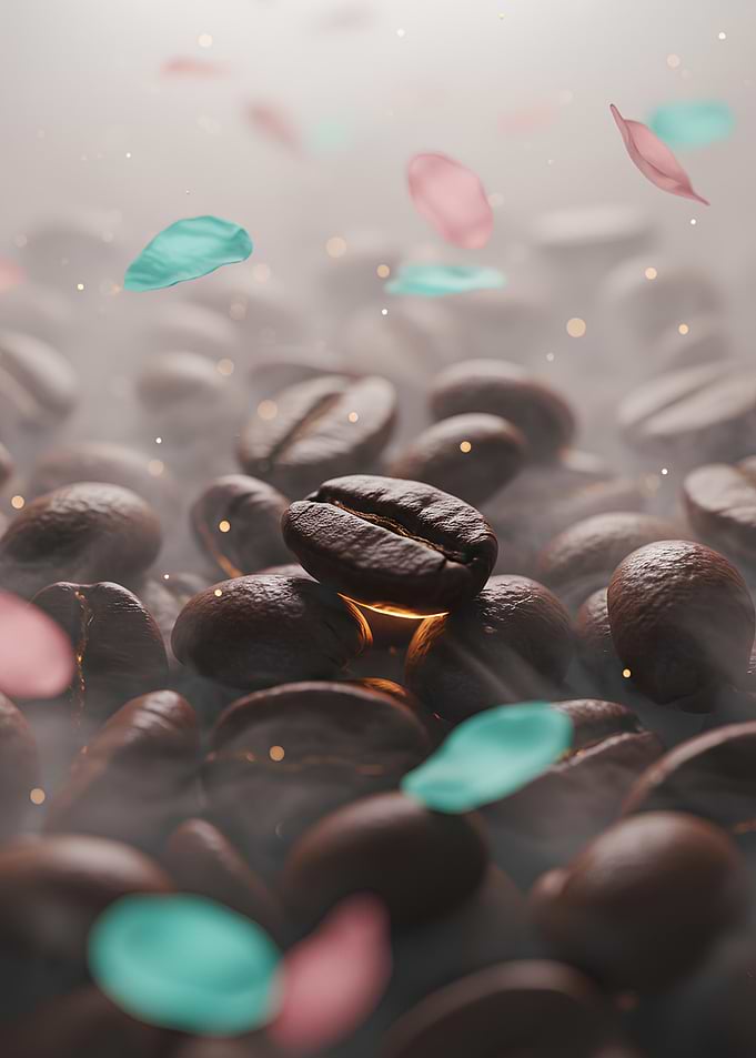 Coffee Beans with Falling Petals