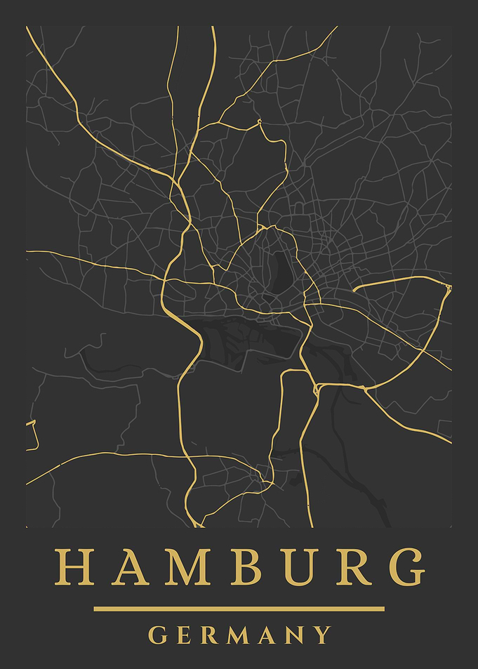 Hamburg, Germany City Map Art