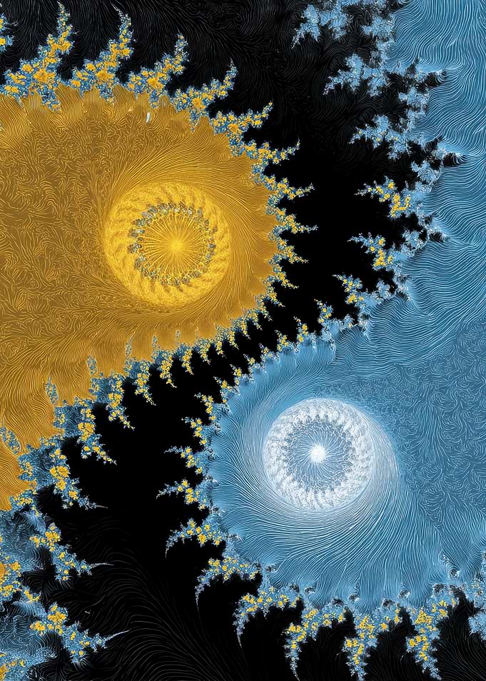 Fractal spirals in gold and blue
