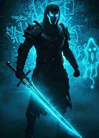 Hooded Warrior Glowing Sword