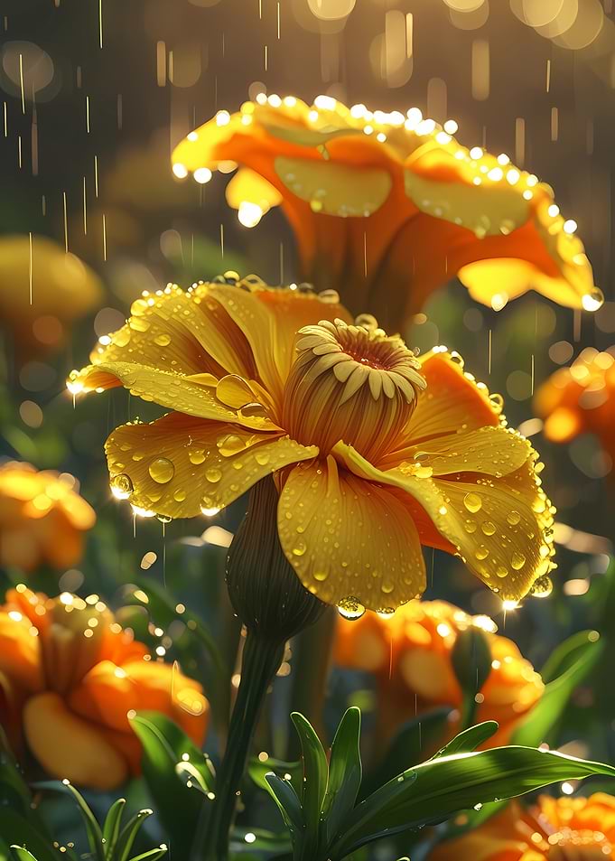 Marigolds in the Rain