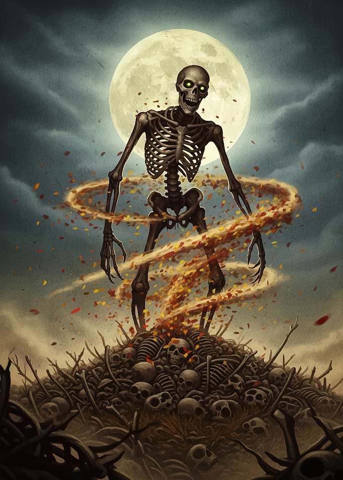 Skeleton Rising on Pile of Bones