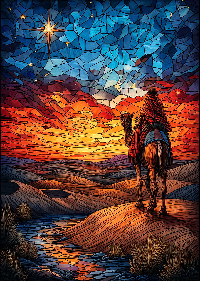 Wise Man on Camel Stained Glass