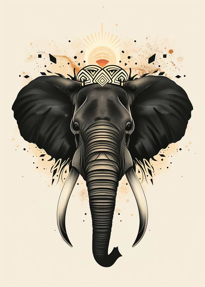 Sacred elephant vector portrait with tribal crown
