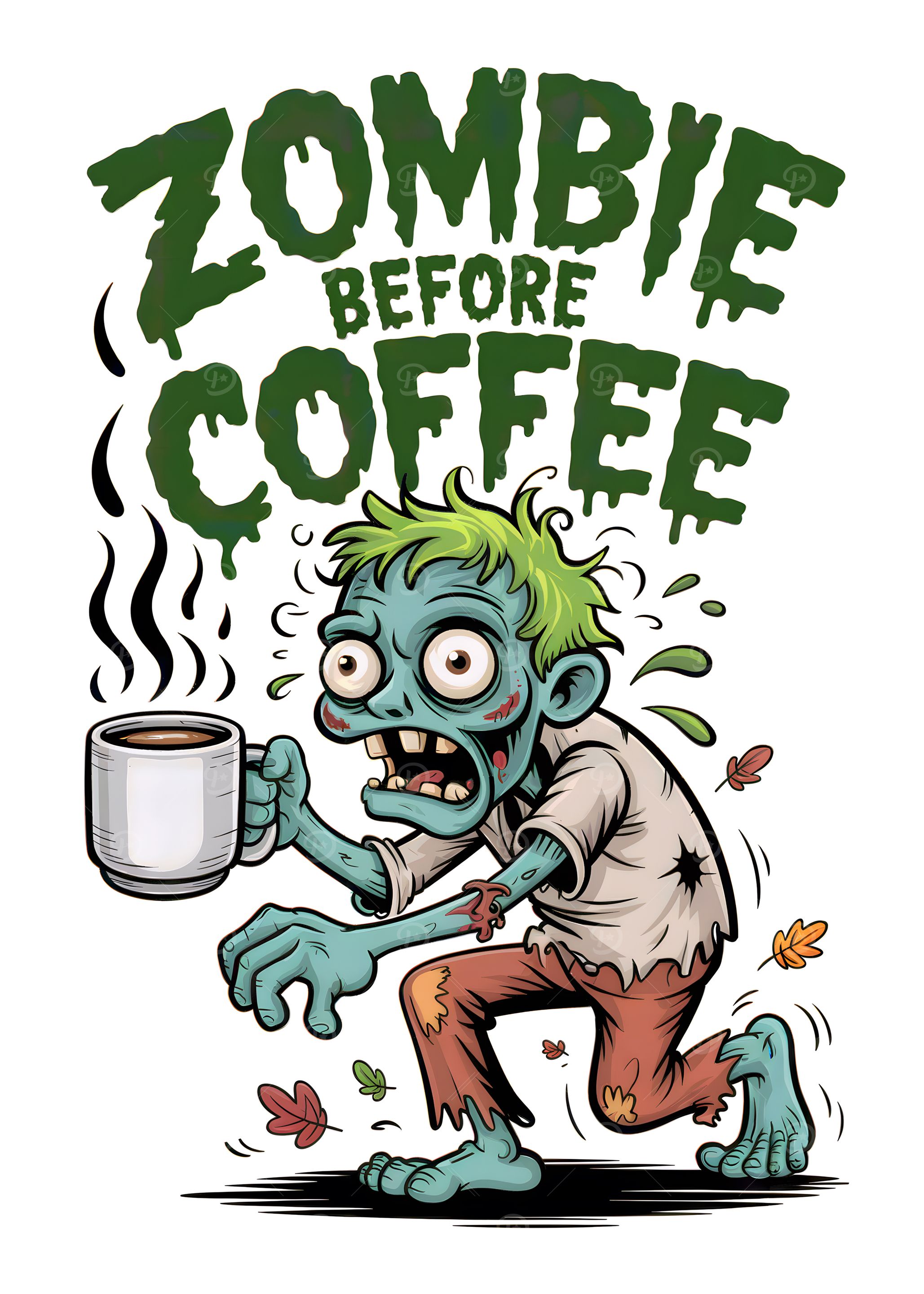 Zombie Before Coffee Cartoon Illustration