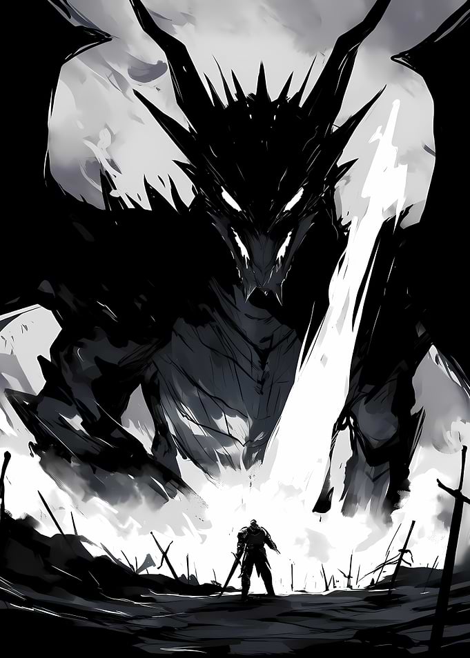 Dragon and Warrior in Dark Fantasy