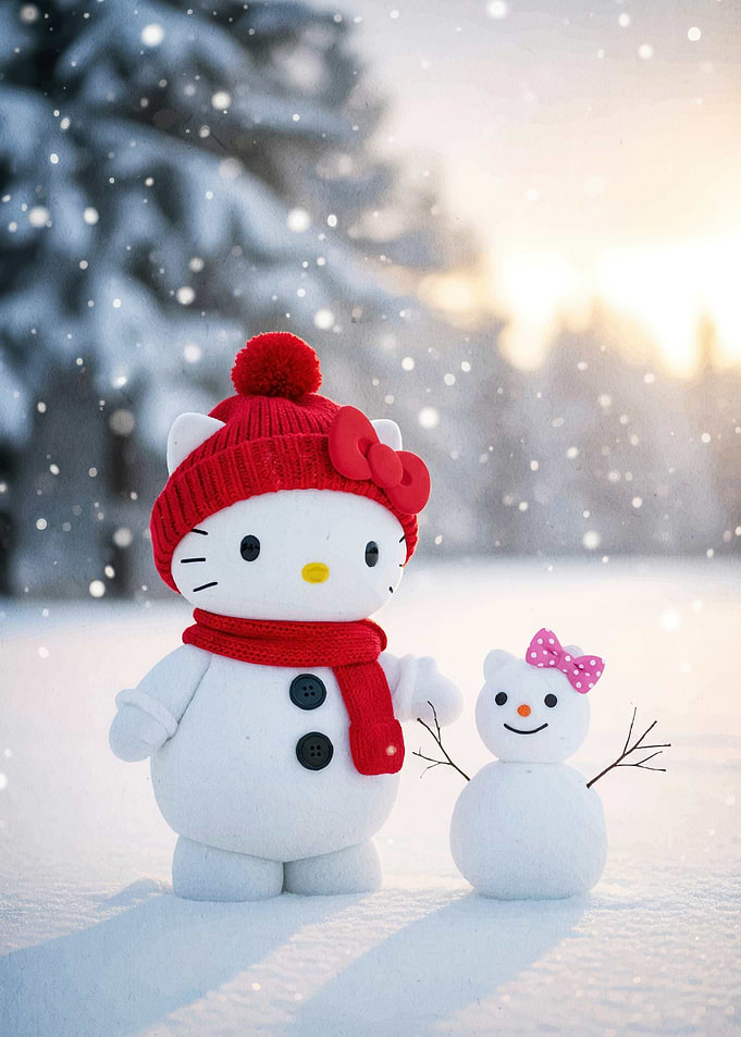 Bear Cute Snowman Winter Scene