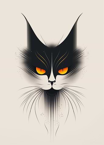 Black cat vector portrait with glowing orange eyes