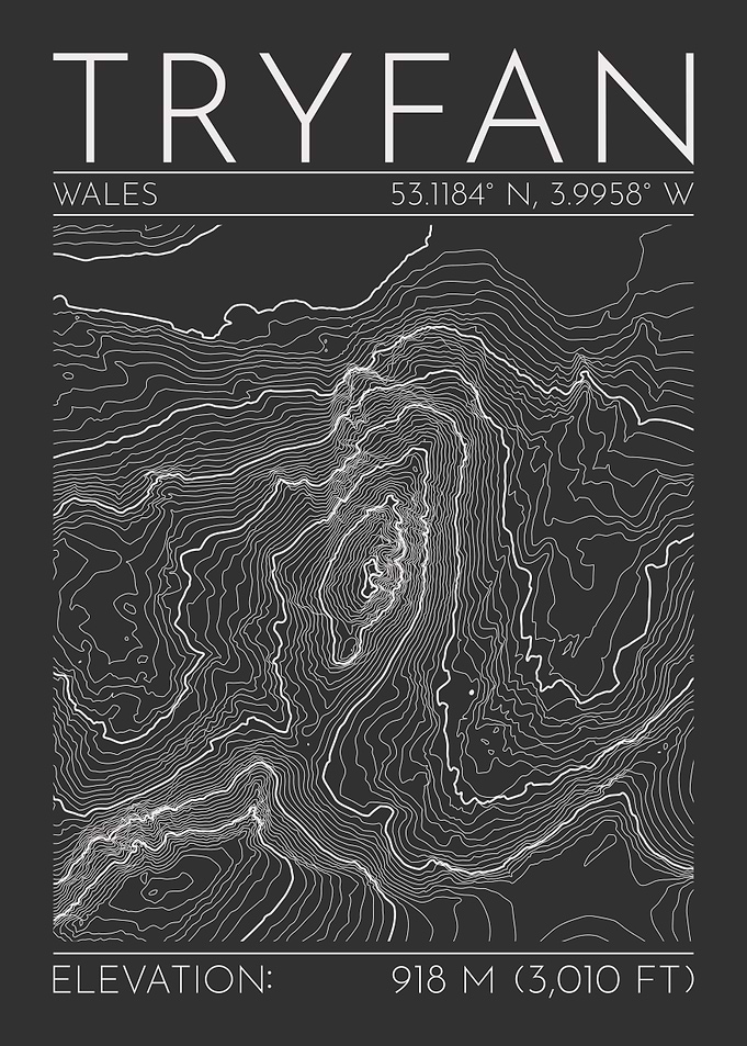 Tryfan Wales Topographic Contour Map