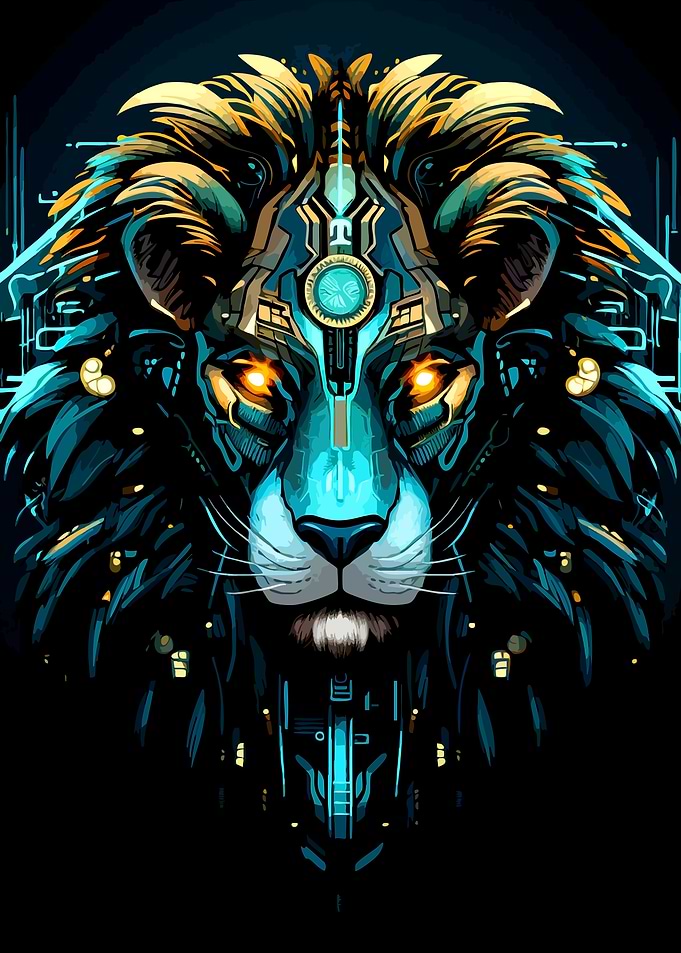 Cyberpunk Lion Digital Art