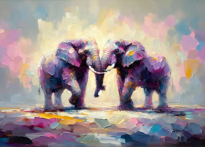 Elephants In Love Abstract Painting