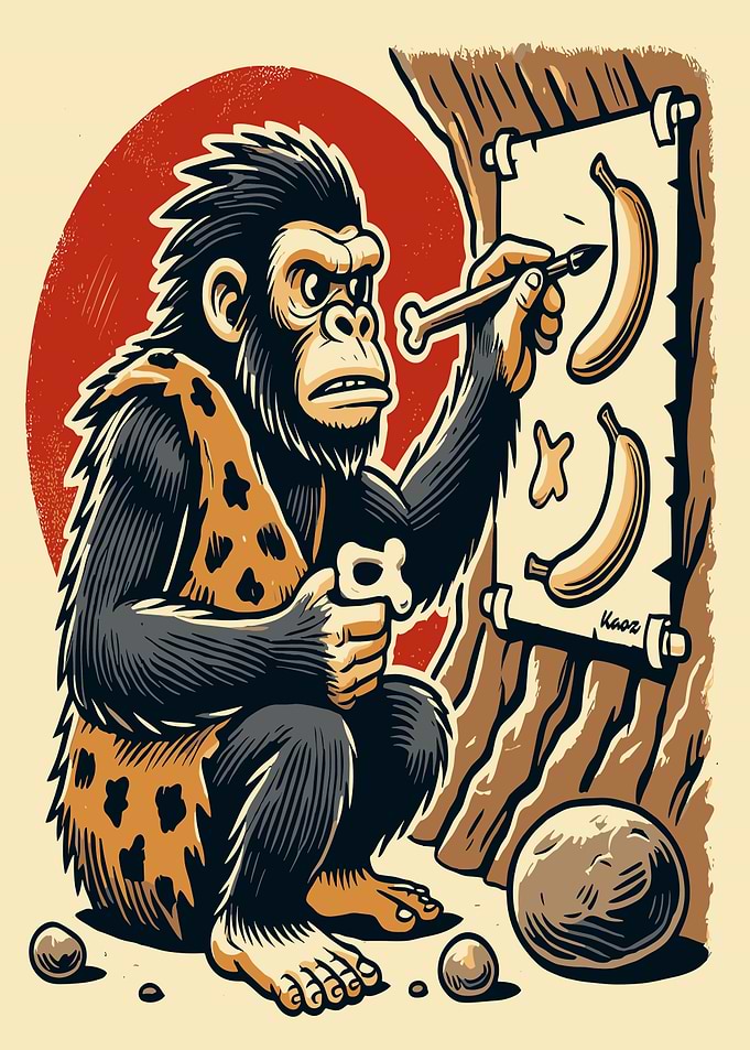 Caveman Gorilla Drawing Bananas