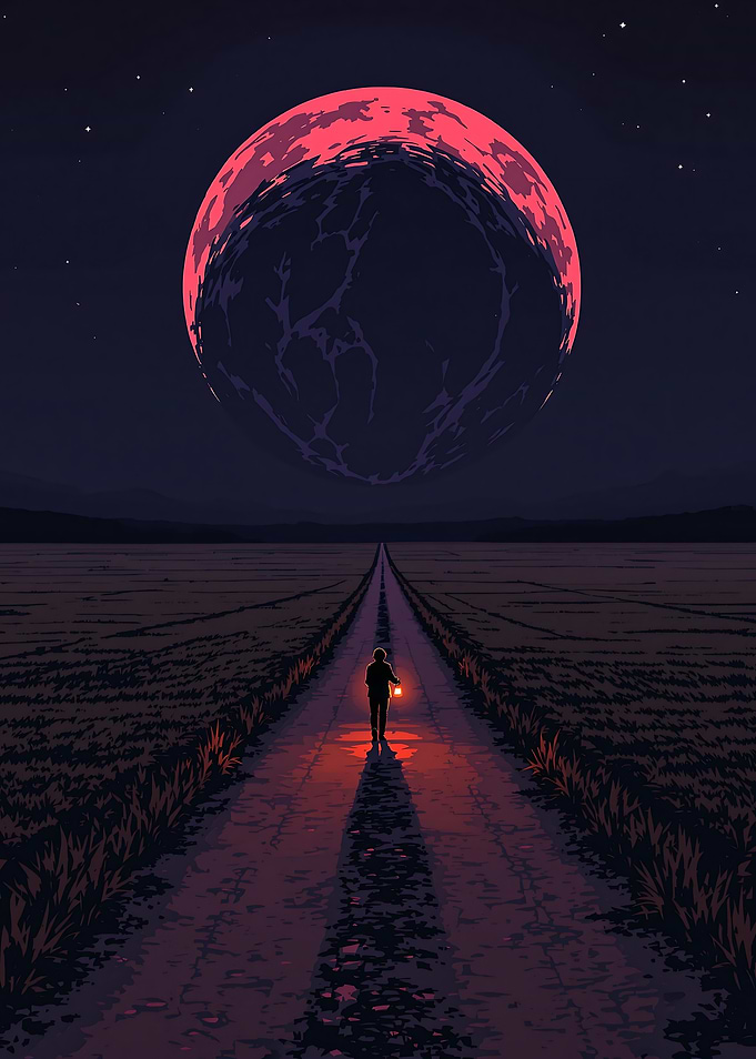 Night Walk Under a Red Moon