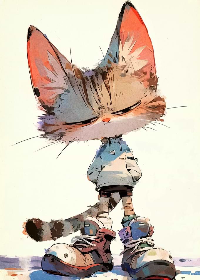 Stylized Cat Character in Oversized Shoes