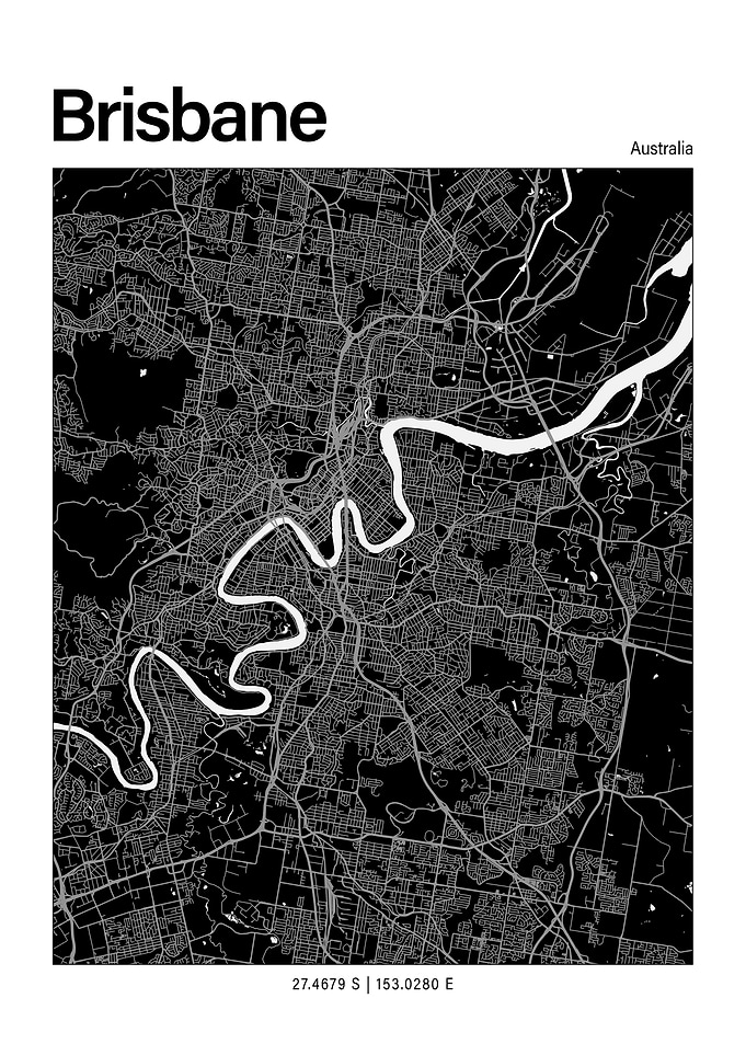 Brisbane Black and White Map