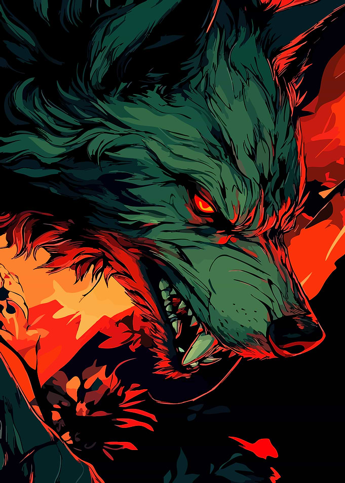 Angry Wolf Illustration with Red Eyes