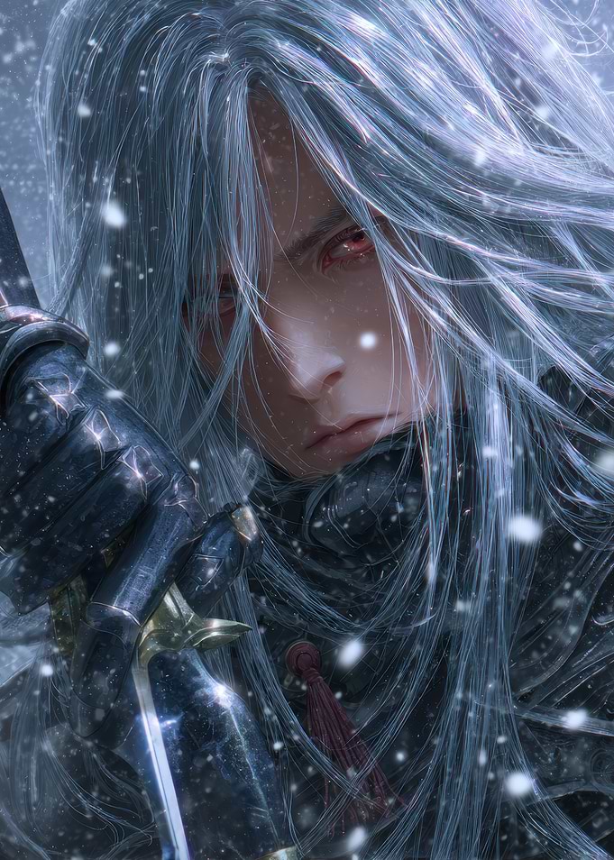 Warrior in Snow with Sword