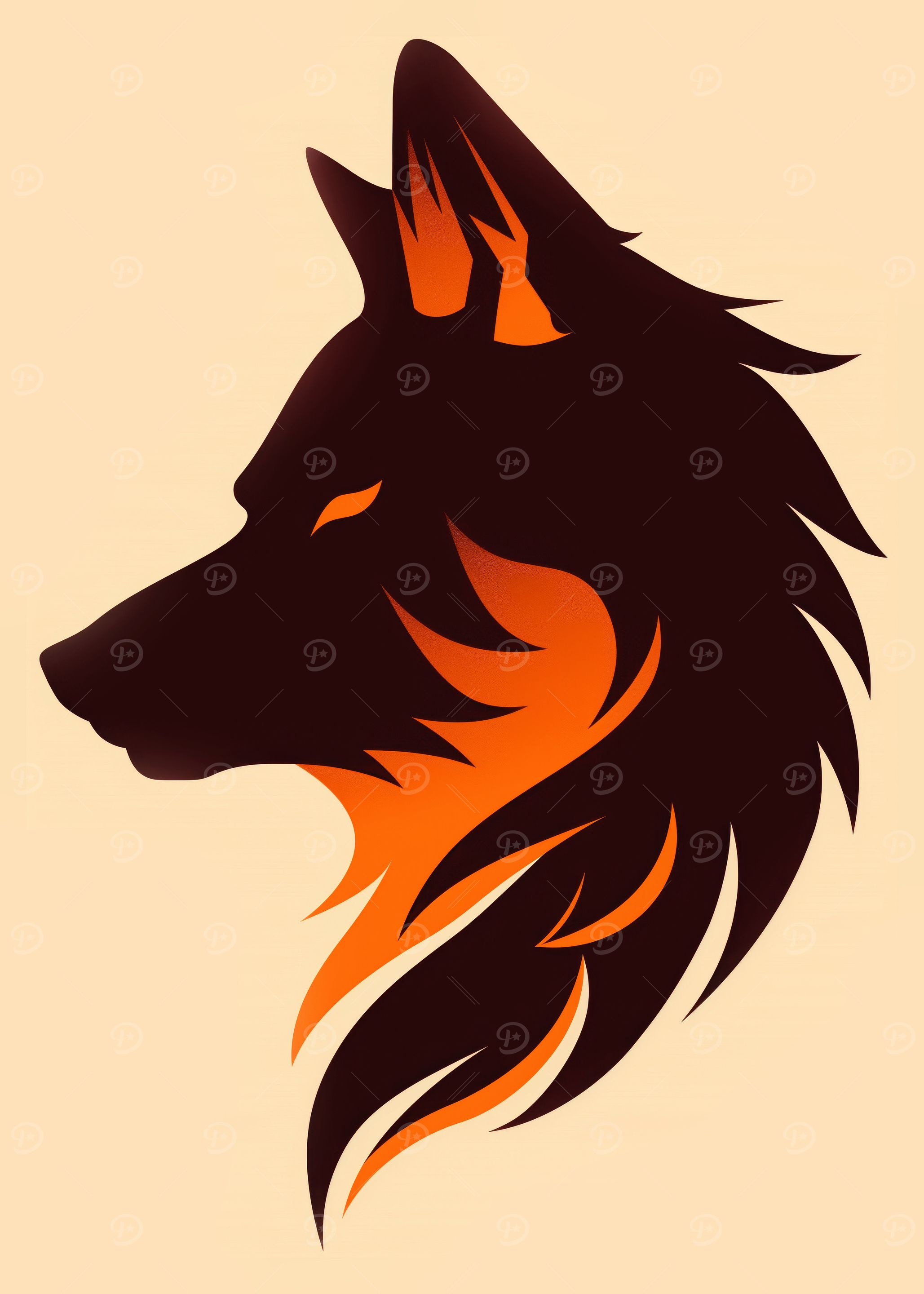 Fierce wolf vector portrait in fiery orange tones