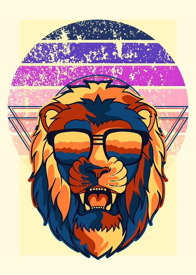 Retro Lion with Sunglasses Illustration
