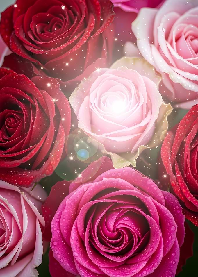 Roses in Bloom with Sparkling Light