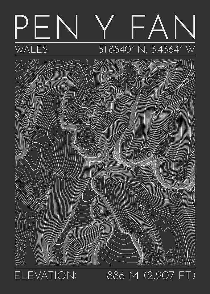 Pen Y Fan Topographic Contour Map