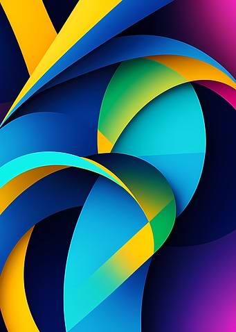Neon Gradient Arcs and Crescent Ribbons — Vertical Abstract on Deep Navy