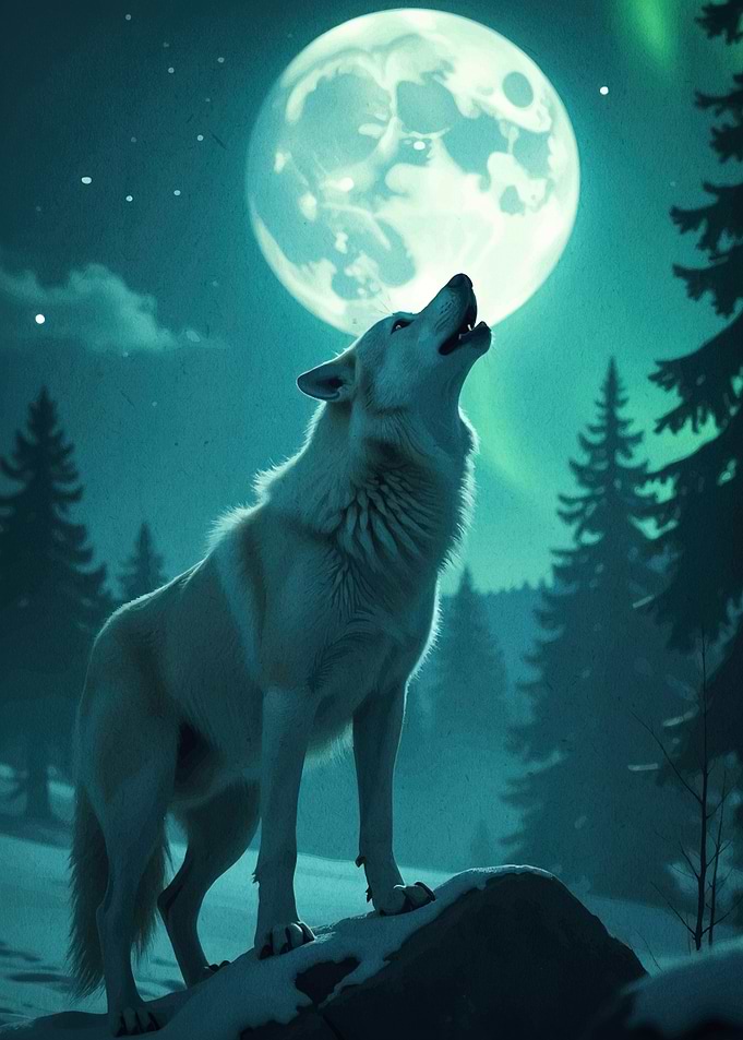 Wolf Howling Moon