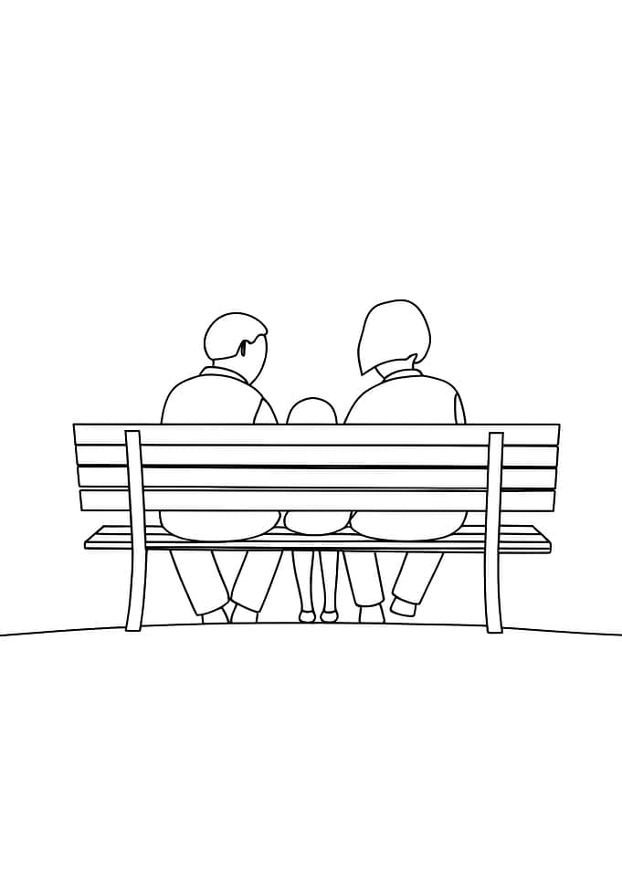 Family on Bench Minimalist Line Art