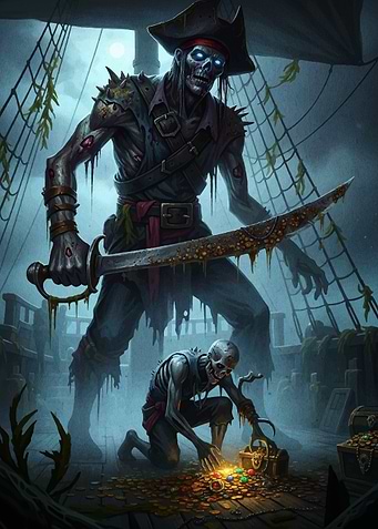 Zombie Pirates and Treasure on Ship