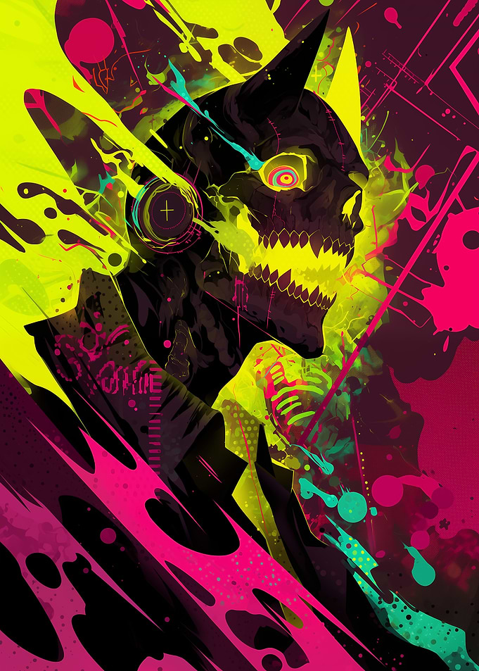 Cyberpunk Skull with Headphones Digital Art