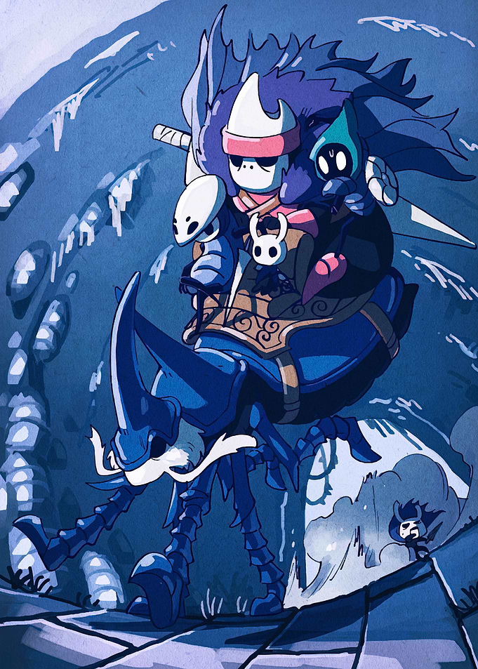 Hollow Knight characters on beetle mount