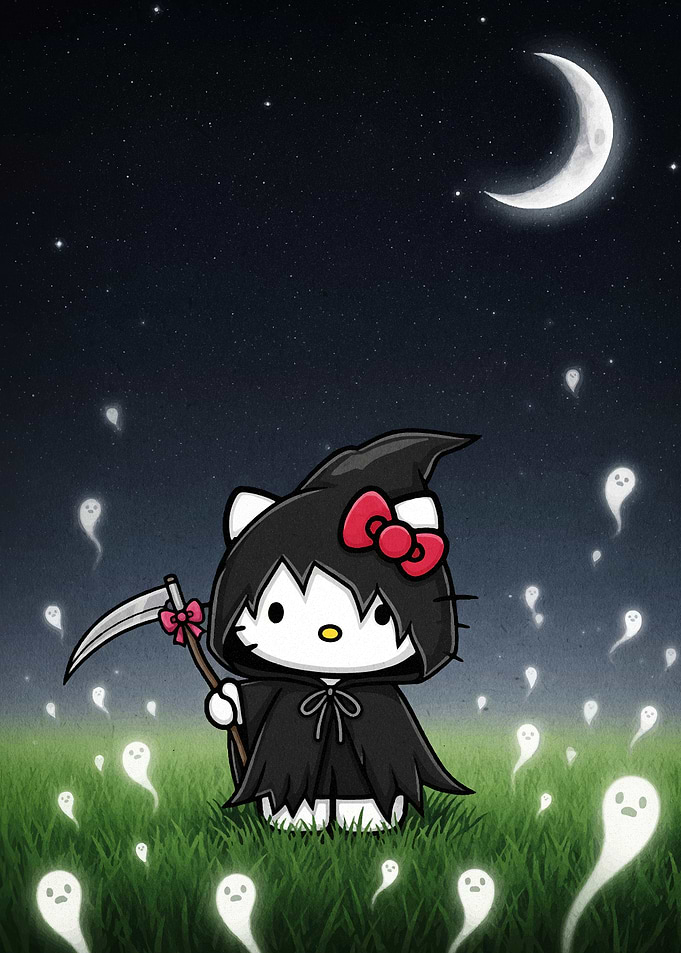 Hello Kitty Grim Reaper with Ghosts