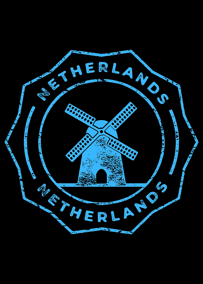 Netherlands Windmill Blue Stamp on Black