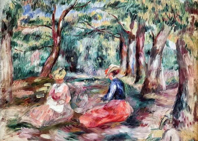 Impressionist painting of women in forest