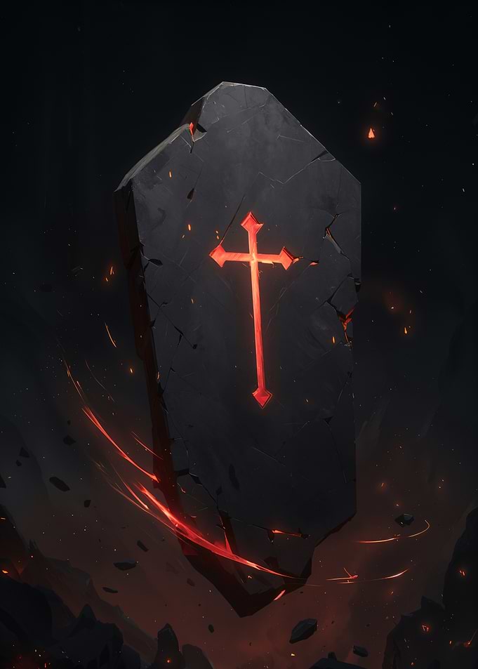 Glowing Cross on Stone Slab