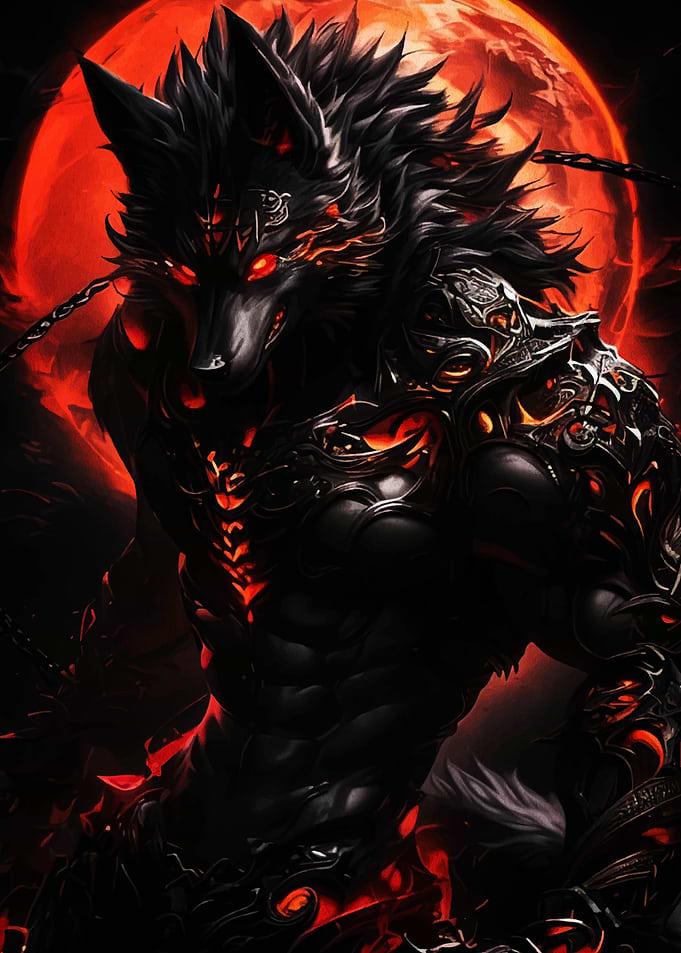 Armored Werewolf with Red Moon