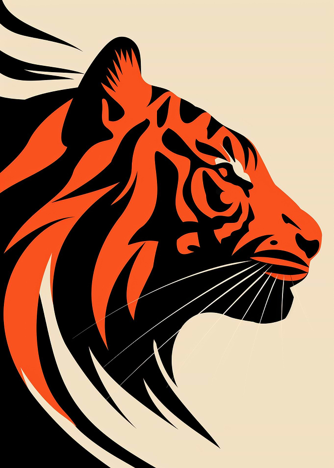Bold tiger vector portrait in red and black design