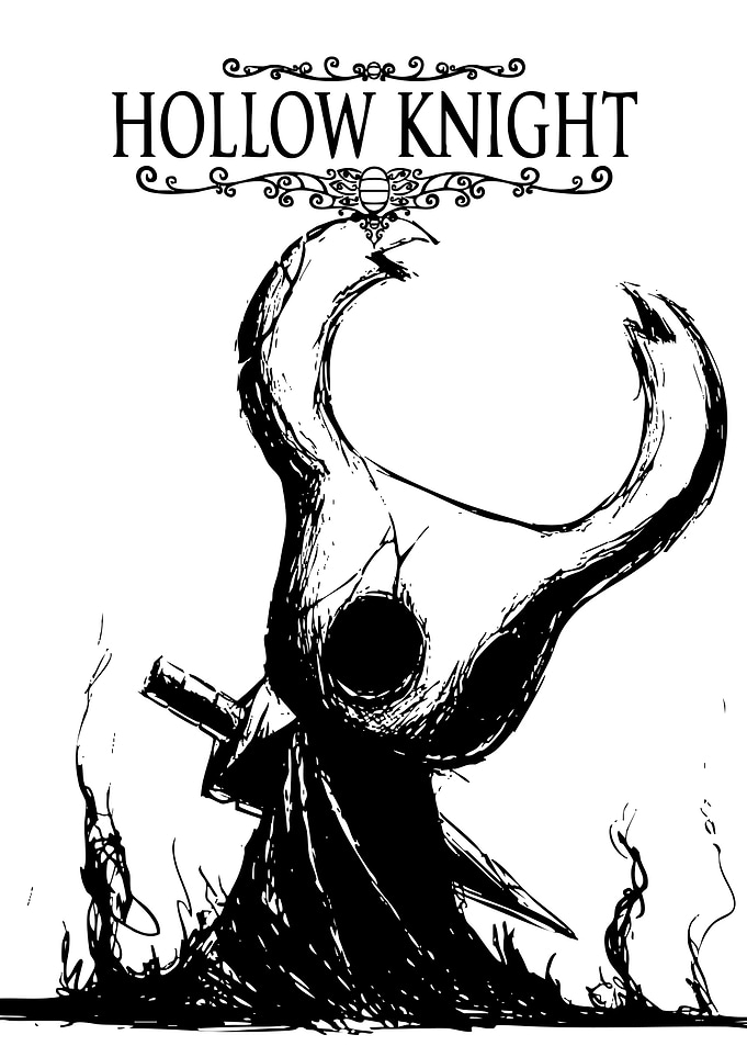 Hollow Knight Black and White Illustration