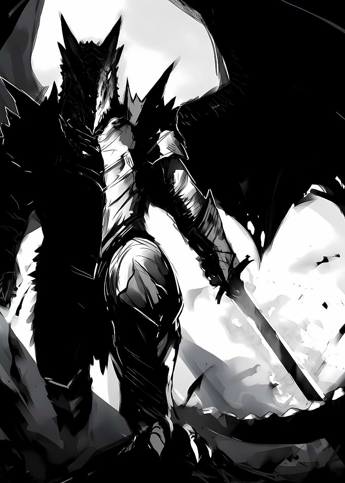 Monochrome Dragon Knight with Sword