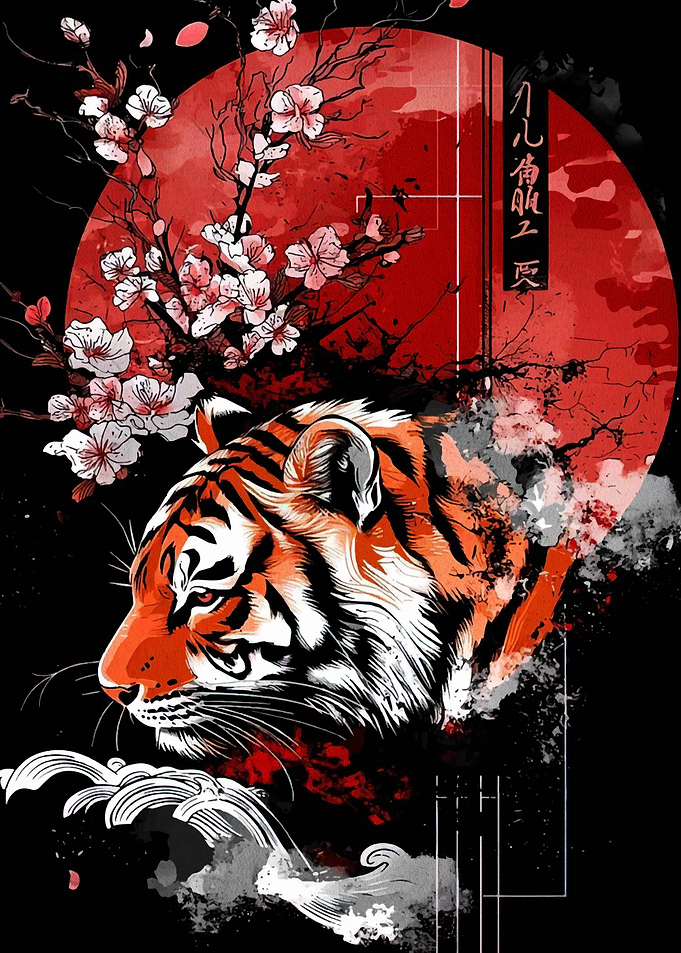 Tiger and Cherry Blossoms Art