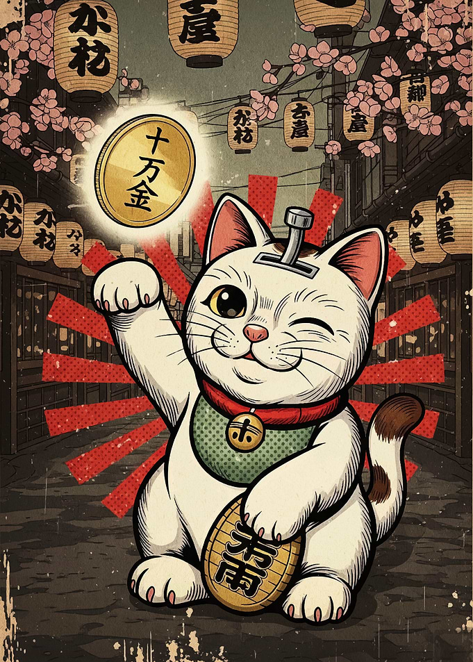 Maneki Neko Lucky Cat Illustration
