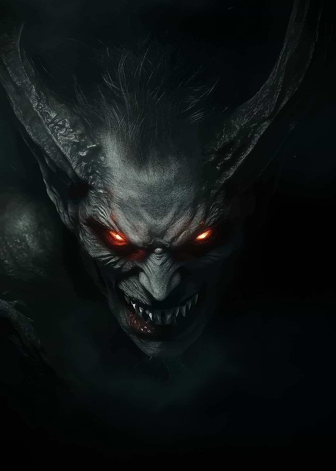 Menacing Demon with Glowing Red Eyes