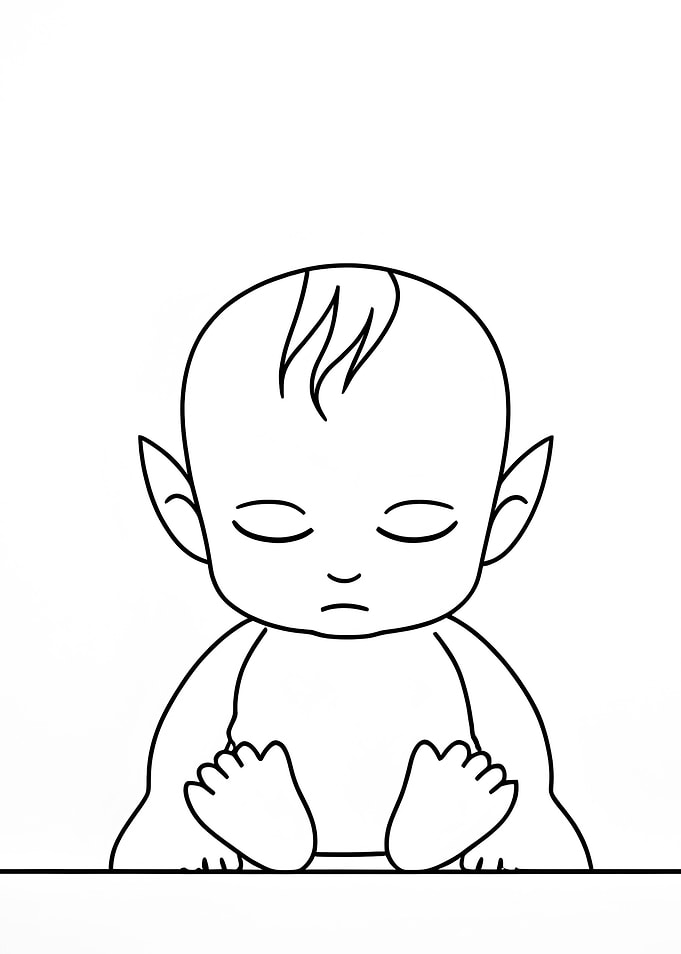 Minimalist Baby Elf Line Art