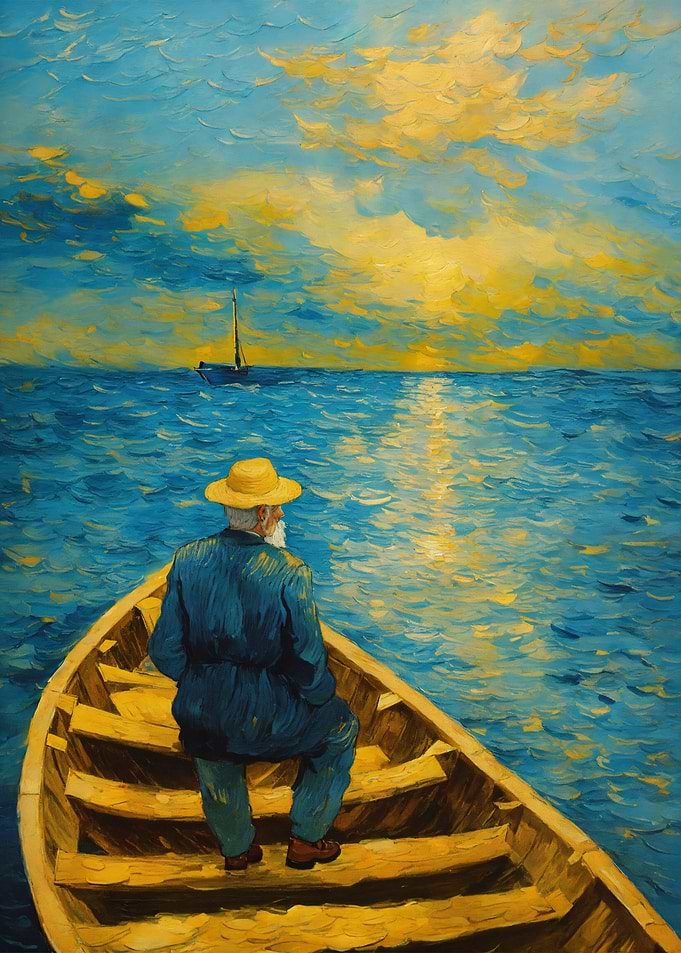 Man in Boat, Ocean View Painting