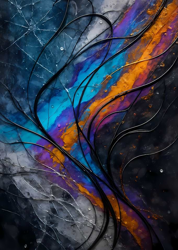 Abstract Porcelain #116 - Abstract Colorful Swirls with Black Lines