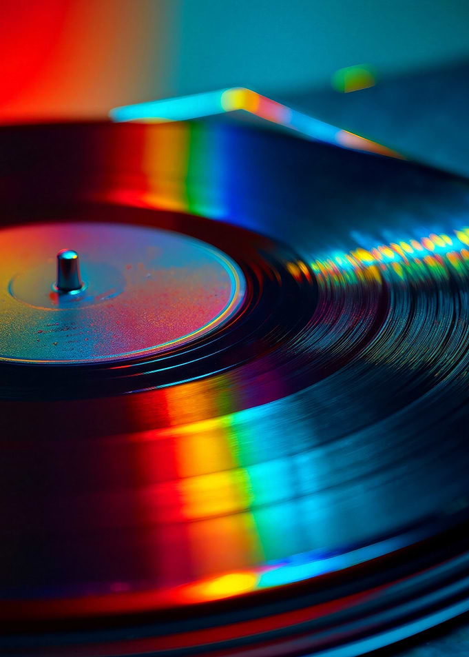 Colorful Vinyl Record Close-Up