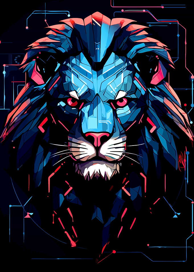 Cyberpunk Lion Digital Art