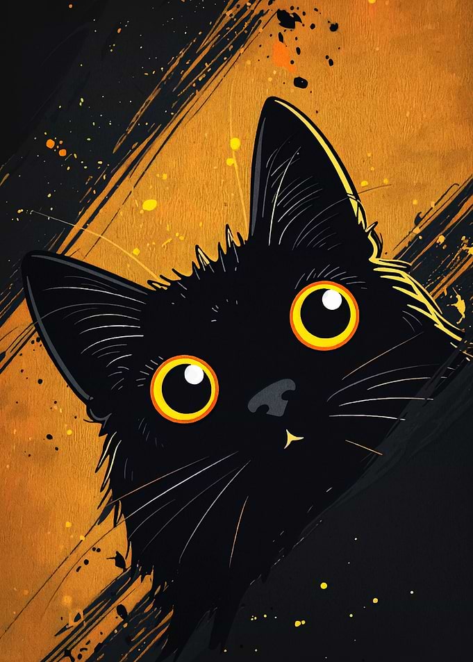 Black Cat Portrait with Yellow Eyes